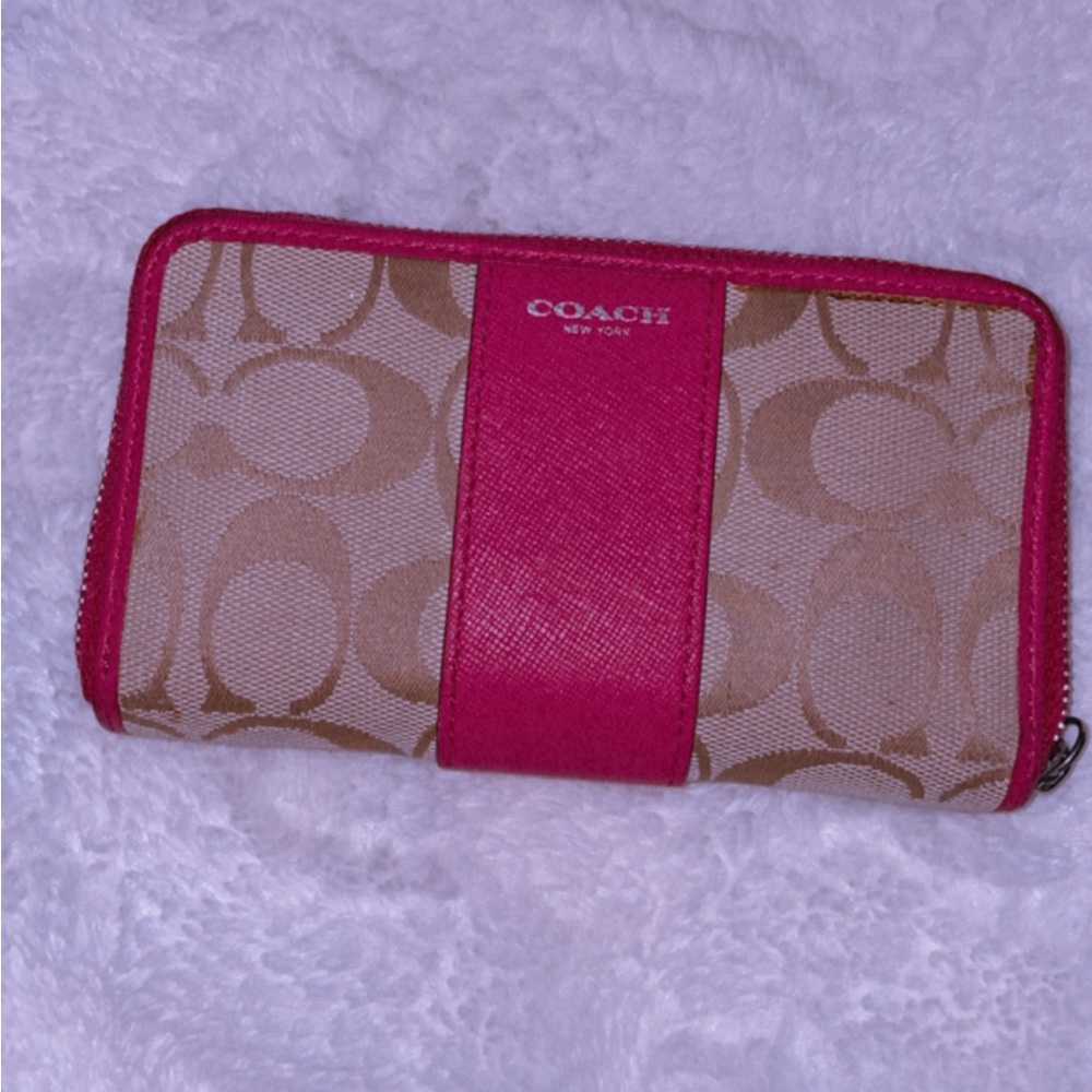 Coach pink & tan logo wallet